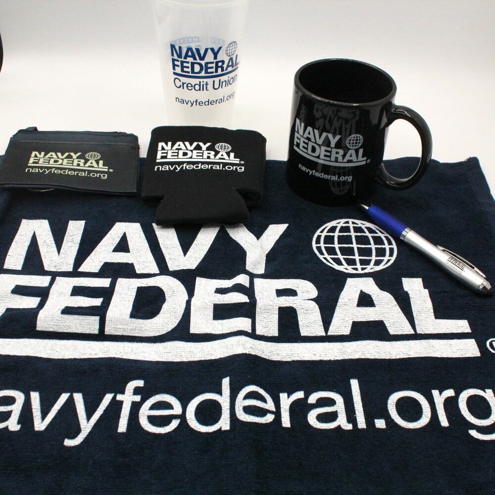 Navy Federal Credit Union 5-Piece Promo Gift Set Mug Towel Koozie